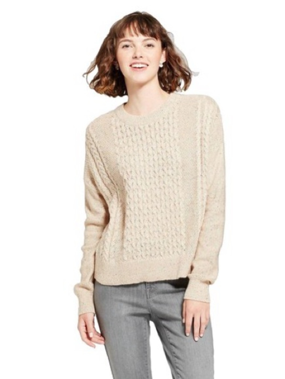 Mossimo Supply Co Oatmeal Cable Knit Sweater Women’s M Speckled Beige